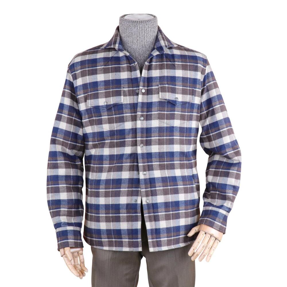 NEW FEDELI men's dylan giacca quilted flannel shirt jacket in brown